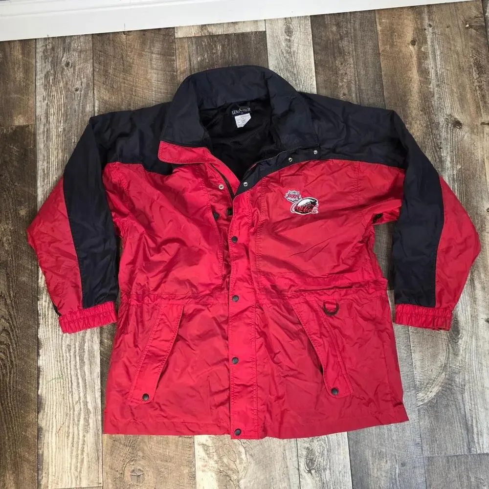 Vintage Y2K Coca Cola Super Bowl 2000 Windbreaker Jacket Red Black Size XL